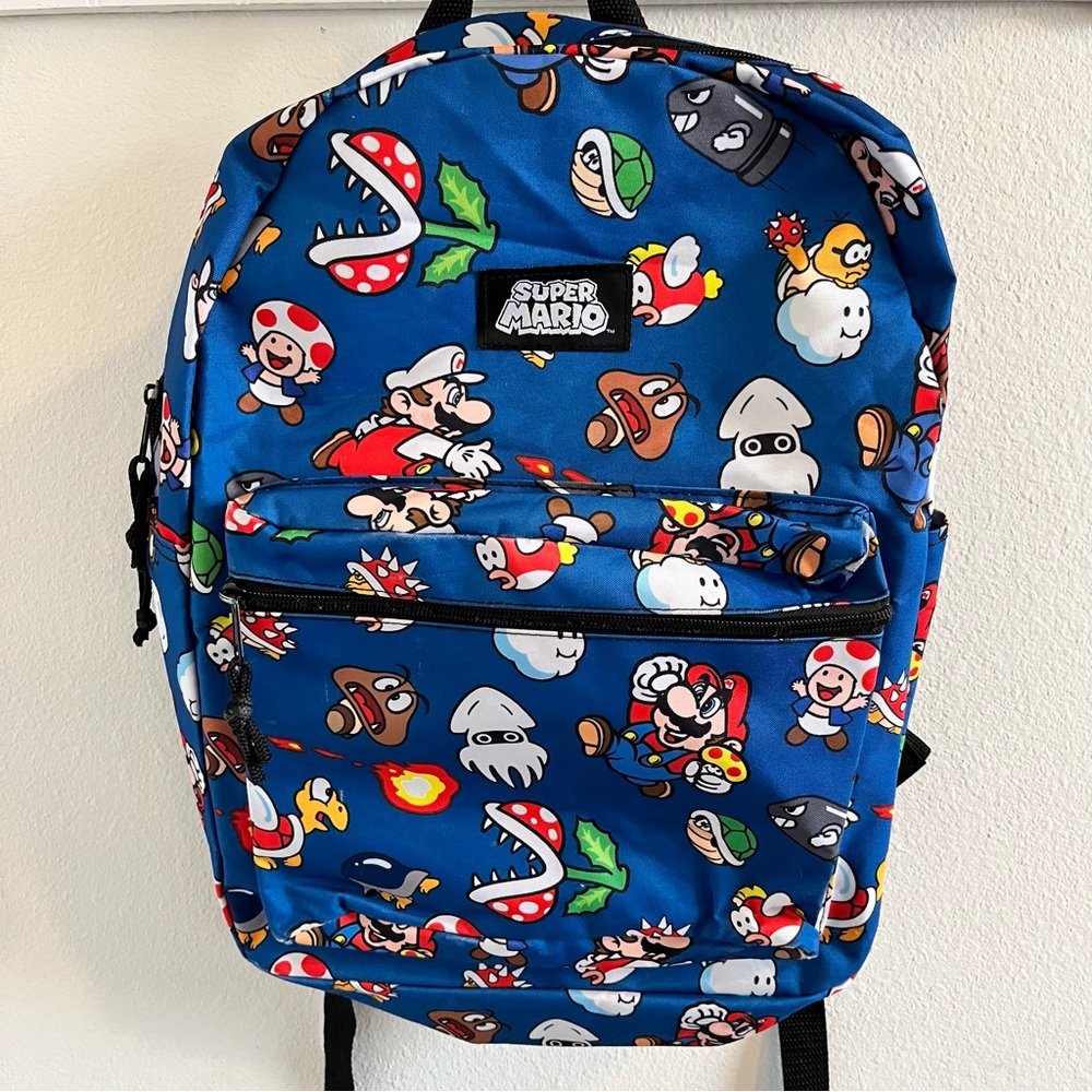 Bioworld Nintendo Super Mario 16" Comic Print Backpack in Blue